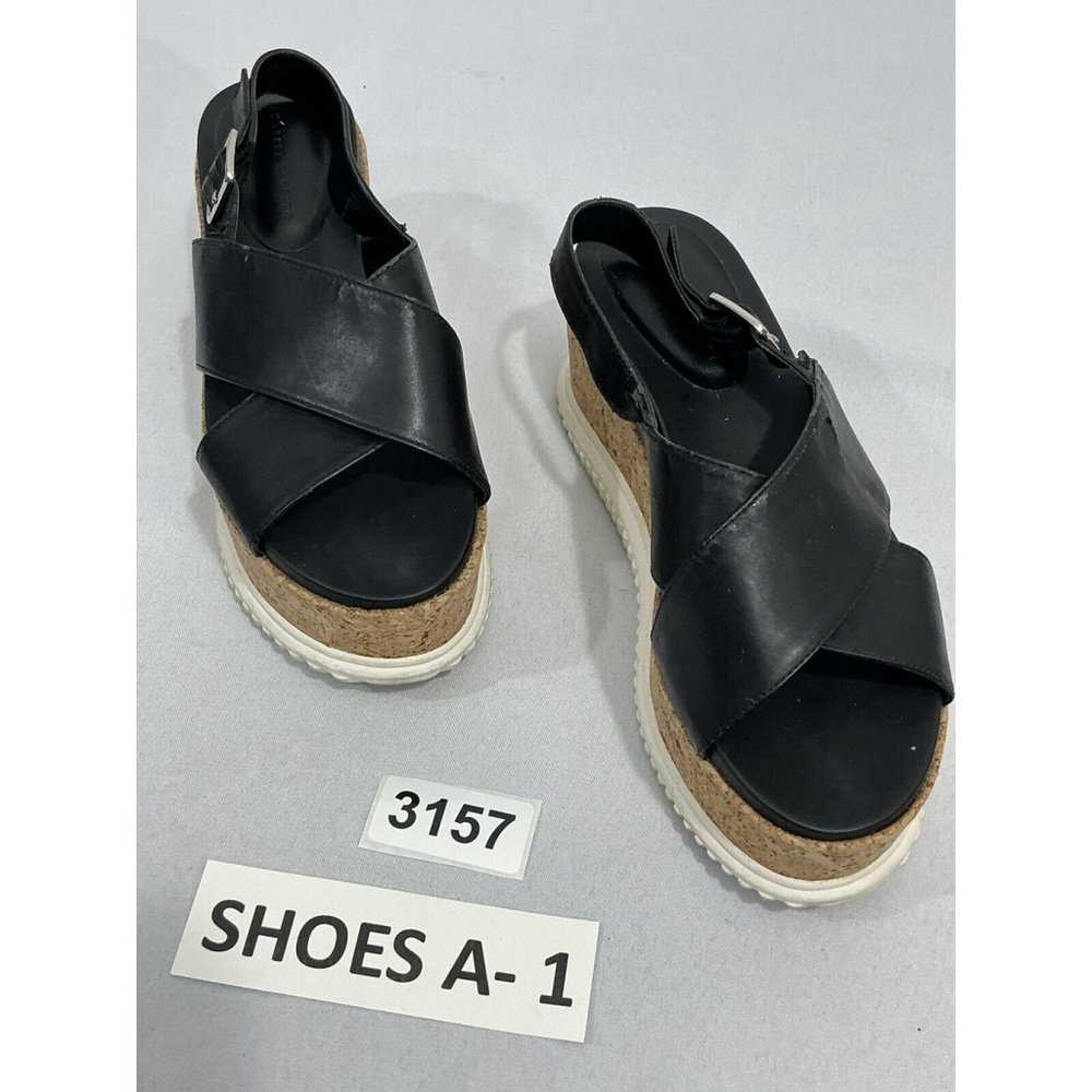 Womans Charles & Keith Size 7.5 Black Strappy Slingback Wedge Sandals NWOT